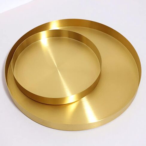 i-lan 2 Pack Gold Tray Decorative with 1" Raised Lip, 12, 5 Inch Metal Serving Platter Tray, Golden Rolling Plates Tray for Catch All Dish, Candle Holder, Entryway Bowl, Perfume Organizer, S, L in Saudi Arabia