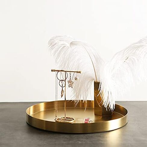i-lan 2 Pack Gold Tray Decorative with 1" Raised Lip, 12, 5 Inch Metal Serving Platter Tray, Golden Rolling Plates Tray for Catch All Dish, Candle Holder, Entryway Bowl, Perfume Organizer, S, L in Saudi Arabia