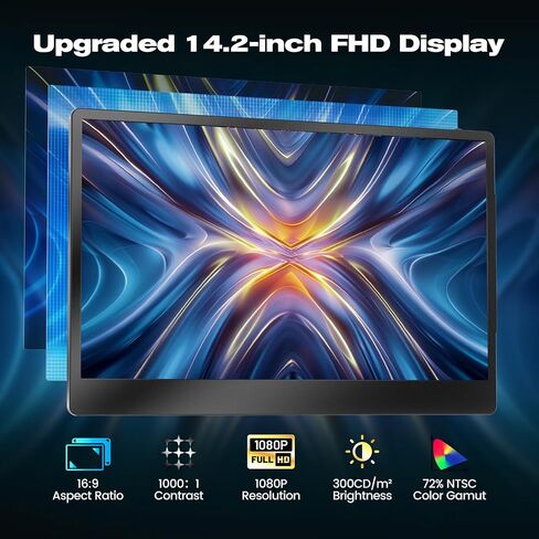 موسع شاشة الكمبيوتر المحمول، شاشة محمولة 14 بوصة FHD 1080P IPS لأجهزة الكمبيوتر المحمول 13.3 بوصة - 17 بوصة، موسع شاشة الكمبيوتر المحمول HDMI/USB-A/Type-C مع مسند، التوصيل والتشغيل لأجهزة Mac/Wins/Android/Switch in Saudi Arabia