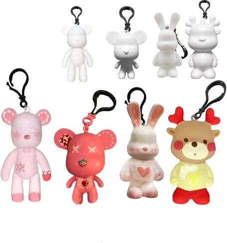 Coniuty DIY Fluid Bear Keychain 6 مجموعة، 5 ألوان دهانات، سلسلة مفاتيح تمثال تيدي بير للرسم الإبداعي in Kuwait