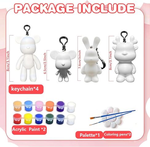Coniuty DIY Fluid Bear Keychain 6 مجموعة، 5 ألوان دهانات، سلسلة مفاتيح تمثال تيدي بير للرسم الإبداعي in Kuwait