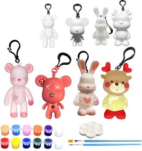 Coniuty DIY Fluid Bear Keychain 6 مجموعة، 5 ألوان دهانات، سلسلة مفاتيح تمثال تيدي بير للرسم الإبداعي in Kuwait