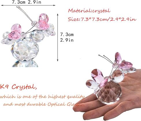 H&D HYALINE & DORA فراشة طائرة كريستالية وردية مع قاعدة كرة كريستالية مجموعة تمثال قطع زجاجي زخرفة تمثال حيواني قابل للجمع in Kuwait