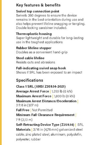 Guardian Fall Protection 42000 Velocity Cable SRL – 16 ft. Self Retracting Lifeline with Carabiner & Connector in Saudi Arabia