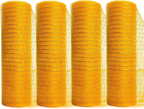 Ribbli 4 Rolls Black Mesh Ribbon, 10 inch x 30 feet(10Yard) Each Roll, Holiday Ribbon for Wreath Swags Black with Gold Foil in Saudi Arabia