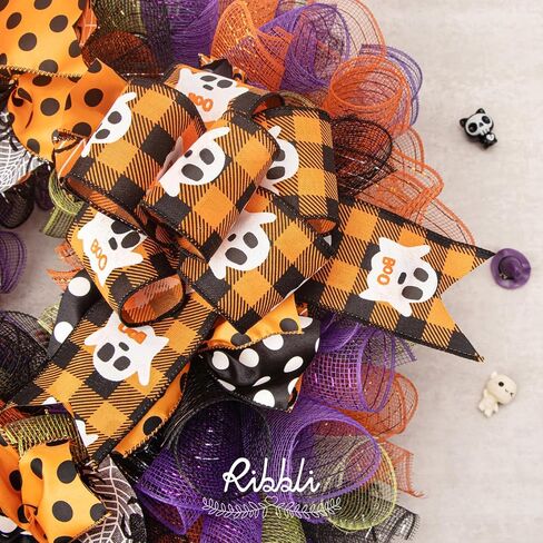 Ribbli 4 Rolls Black Mesh Ribbon, 10 inch x 30 feet(10Yard) Each Roll, Holiday Ribbon for Wreath Swags Black with Gold Foil in Saudi Arabia