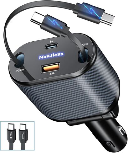 شاحن سيارة قابل للسحب 4 في 1 محول شحن سريع 62 وات كابلات من النوع C/Lightning قابلة للسحب وأجهزة USB C/USB A QC وPD لأجهزة iPhone 15/14/13/12Pro Max Plus، iPad، AirPods، Galaxy، Google in Saudi Arabia