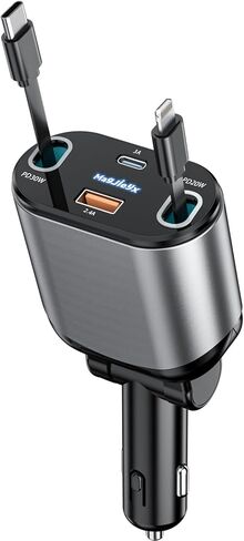 شاحن سيارة قابل للسحب 4 في 1 محول شحن سريع 62 وات كابلات من النوع C/Lightning قابلة للسحب وأجهزة USB C/USB A QC وPD لأجهزة iPhone 15/14/13/12Pro Max Plus، iPad، AirPods، Galaxy، Google in Saudi Arabia