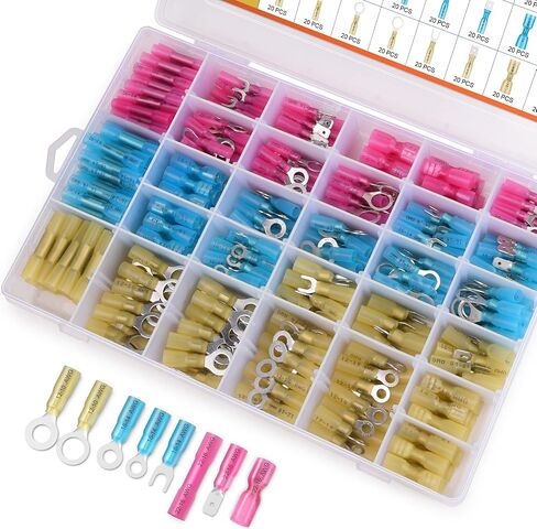 560PCS Heat Shrink Wire Connectors, Waterproof Automotive Marine Electrical Terminals Kit, Crimp Insulated Ring Fork Spade Butt Splice in Saudi Arabia