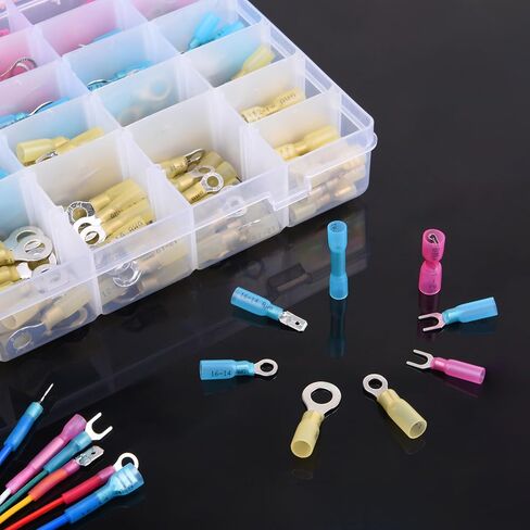 560PCS Heat Shrink Wire Connectors, Waterproof Automotive Marine Electrical Terminals Kit, Crimp Insulated Ring Fork Spade Butt Splice in Saudi Arabia