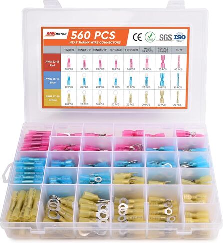 560PCS Heat Shrink Wire Connectors, Waterproof Automotive Marine Electrical Terminals Kit, Crimp Insulated Ring Fork Spade Butt Splice in Saudi Arabia
