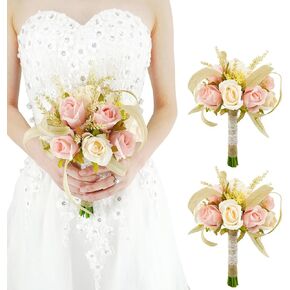 Bridesmaid Bouquets for Wedding Artificial Burgundy Ivory Flowers Eucalyptus Bouquets 1 Pack Pre- Made Small Floral Wedding Centerpieces Party Ceremony Anniversary Dinning Table Decor in Kuwait