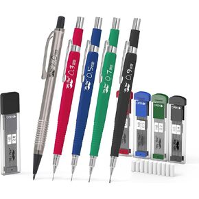 Mr. Pen- Pastel Mechanical Pencil Set with Black Lead and Eraser Refills, Clear Barrel, 0.3, 0.5, 0.7, 0.9, 2mm, Pastel Mechanical Pencils, Cute Mechanical Pencil Set, Aesthetic Mechanical Pencils