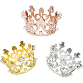 3 Pieces Crown Cake Topper, Princess Little Crown Alloy Pink Silver Crown Mini Crown Children's Birthday Cake Baking Decoration Paper Cup Cake Decoration in Kuwait