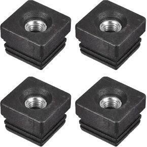 uxcell 4Pcs Inserts for Square Tubes with M10 Thread, for 1.26"x1.26" OD Square Tube, Square Black Plastic Plug Caster Insert Chair End Caps Furniture Leg Plug