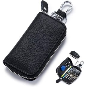 JIUFENG Leather Keys Holder Car Key Card Wallet Multifunctional Zipper Key Case Coin Pouches Keychain Key Ring Unisex