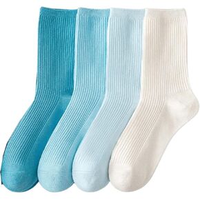 OYOANGLE Women's 4 Pairs Striped Print Breathable Lightweight Ankle Socks Set Simple Casual Sock Gift