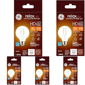 GE Relax LED Light Bulb, 40 Watt, Soft White, G25 Globe Bulb, Clear, Medium Base (1 Pack)