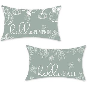 ONWAY Fall Throw Pillow Covers 12x20 Set of 2 Farmhouse Hello Fall Pumpkin Maple Leaves Decorations Outdoor Patio Autumn Seasonal Cushion Cover for Sofa Couch Home Bed