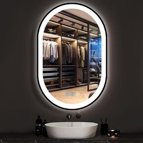 24 x 16 Inch Black Frame Bathroom Oval LED Vanity Mirror with Lights Oval Lighted Vanity Mirror for Wall Black Oval LED Bathroom Mirror Anti Fog 3 Color Dimmable Oval Smart Light up Mirrors
