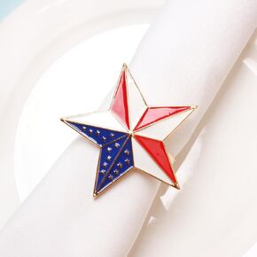 6 Pcs Patriotic Napkin Ring 4th of July American Flag Design Napkin Holder, USA Flag Star Serviette Holder for Dining, Holiday, Independence Day Party Decor (Patriotic)