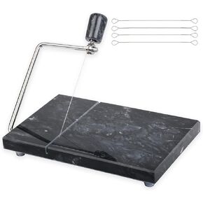 Cheese Slicer,Cheese Cutter Heavy Duty 5" x 8",Polished Marble Cheese Slicer Board for Cut Block Cheeses,Butter,Other Appetizers(Black Grey)