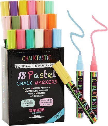 Chalk Markers, Chalkboard Markers with Reversible 6mm Fine or Chisel Tip, Erasable Liquid Chalk Markers for Menu Board, Glass, Blackboard, Window, Signs, Bistro, Car (Pastel - 18 Pack) in Kuwait