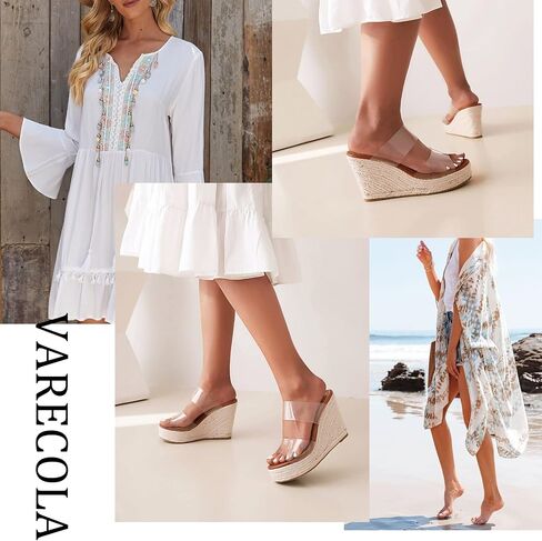VARECOLA Women Clear Straps Espadrille Platform Wedge Heel Sandals Slide Open Toe Slip On Mule Summer Beach Sandals in Kuwait