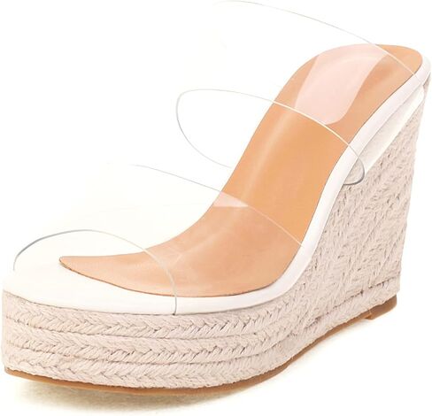 VARECOLA Women Clear Straps Espadrille Platform Wedge Heel Sandals Slide Open Toe Slip On Mule Summer Beach Sandals in Kuwait