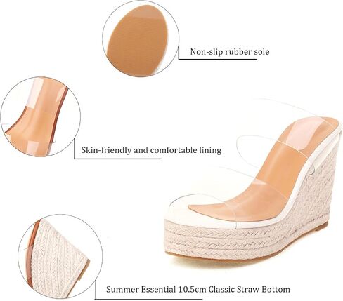 VARECOLA Women Clear Straps Espadrille Platform Wedge Heel Sandals Slide Open Toe Slip On Mule Summer Beach Sandals in Kuwait