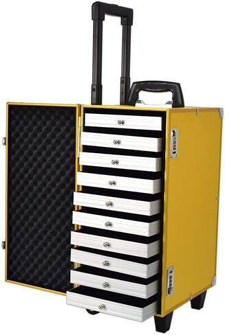 Rolling Jewelry Trolley Case Jewels Sets Display Organizer 10 Layer Removable Trays with Code Locks and Wheels (Black) in Saudi Arabia