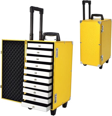 Rolling Jewelry Trolley Case Jewels Sets Display Organizer 10 Layer Removable Trays with Code Locks and Wheels (Black) in Saudi Arabia