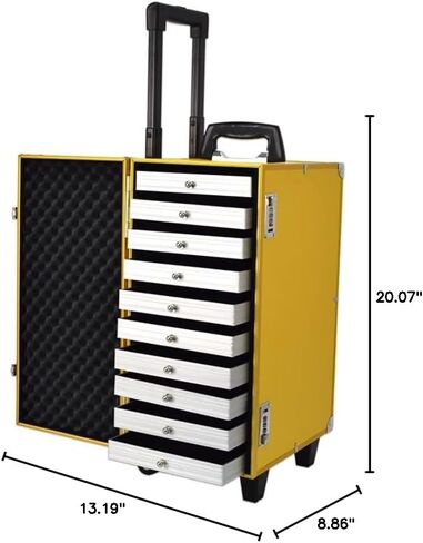 Rolling Jewelry Trolley Case Jewels Sets Display Organizer 10 Layer Removable Trays with Code Locks and Wheels (Black) in Saudi Arabia