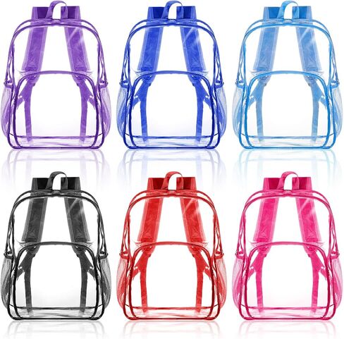 Amylove 6 Pcs Clear Backpack bulk for Stadium Events Heavy Duty PVC Transparent Bookbag for College Workplace Security (17 Inches,Pure Black) in Saudi Arabia
