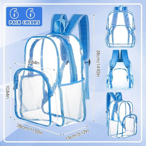 Amylove 6 Pcs Clear Backpack bulk for Stadium Events Heavy Duty PVC Transparent Bookbag for College Workplace Security (17 Inches,Pure Black) in Saudi Arabia