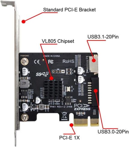 محول بطاقة توسيع Chenyang PCI-E X4 إلى USB 3.2 Type-E بمقبس اللوحة الأمامية PCI Express Gen2 بسرعة 20 جيجابت في الثانية in Kuwait