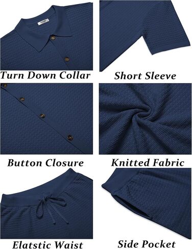 COOFANDY Men's 2 Piece Short Sets Casual Button Down Shirt and Shorts Set Knit Polo Set Vintage Summer Beach Outfits in Saudi Arabia