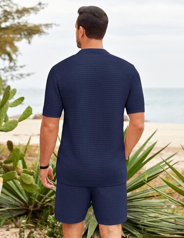 COOFANDY Men's 2 Piece Short Sets Casual Button Down Shirt and Shorts Set Knit Polo Set Vintage Summer Beach Outfits in Saudi Arabia