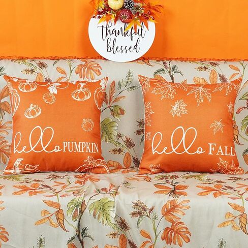 ONWAY سقوط رمي وسادة يغطي 12x20 مجموعة من 2 مزرعة مرحبا سقوط اليقطين أوراق القيقب الزينة في الهواء الطلق الفناء الخريف غطاء وسادة موسمية للأريكة الأريكة سرير المنزل in Kuwait