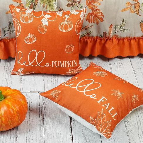 ONWAY سقوط رمي وسادة يغطي 12x20 مجموعة من 2 مزرعة مرحبا سقوط اليقطين أوراق القيقب الزينة في الهواء الطلق الفناء الخريف غطاء وسادة موسمية للأريكة الأريكة سرير المنزل in Kuwait