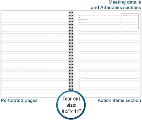 Cambridge Notebook، دفتر أعمال، 8-1/4 بوصة × 11 بوصة، 80 ورقة، مسطرة، ملاحظات الاجتماعات، غطاء مرن، سلكي، رمادي (06132) in Kuwait