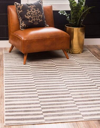 Unique Loom Williamsburg Collection Casual Transitional Thick Alternating Stripes Area Rug, 6 x 9 ft, Black/Beige in Saudi Arabia