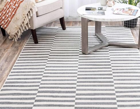 Unique Loom Williamsburg Collection Casual Transitional Thick Alternating Stripes Area Rug, 6 x 9 ft, Black/Beige in Saudi Arabia