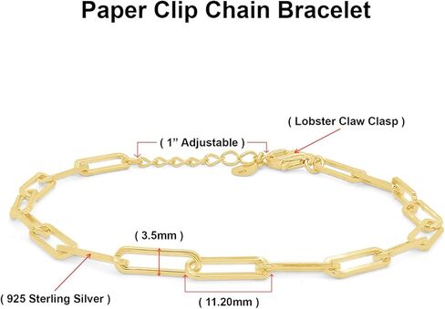 AFFY 7" Length +1" Adjustable Paper Clip Chain Bracelet In 14K Rose Gold Plated 925 Sterling Silver Jewelry For Women in Saudi Arabia