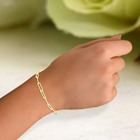 AFFY 7" Length +1" Adjustable Paper Clip Chain Bracelet In 14K Rose Gold Plated 925 Sterling Silver Jewelry For Women in Saudi Arabia