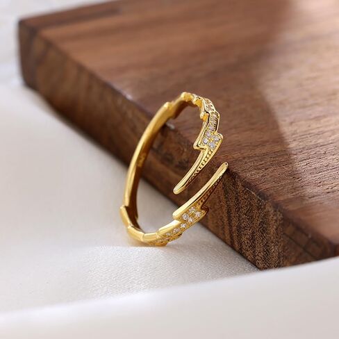 Crystal Lightning Bolt Stacking Open Ring for Women Girls 925 Sterling Silver Cubic Zirconia Thunder Waved Adjustable Wrap Knuckle Finger Bands Dainty Statement Rings Comfort Fit Jewelry Gifts Birthday in Saudi Arabia