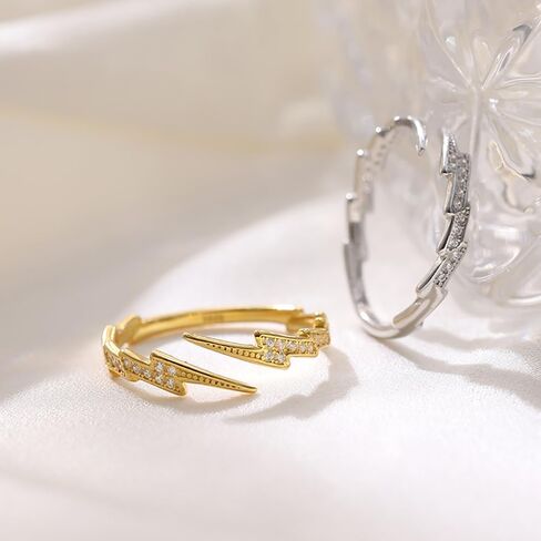 Crystal Lightning Bolt Stacking Open Ring for Women Girls 925 Sterling Silver Cubic Zirconia Thunder Waved Adjustable Wrap Knuckle Finger Bands Dainty Statement Rings Comfort Fit Jewelry Gifts Birthday in Saudi Arabia