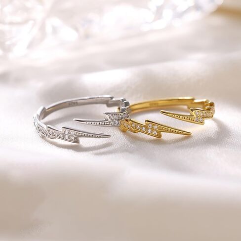 Crystal Lightning Bolt Stacking Open Ring for Women Girls 925 Sterling Silver Cubic Zirconia Thunder Waved Adjustable Wrap Knuckle Finger Bands Dainty Statement Rings Comfort Fit Jewelry Gifts Birthday in Saudi Arabia