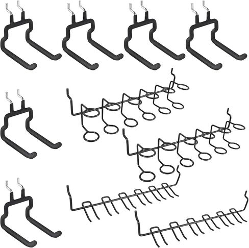 خطافات Pegboard شديدة التحمل - 5 قطع من ملحقات لوحة Pegboard لأدوات التعليق تناسب فتحات ربط 1/4 بوصة - منظم Pegboard حامل أدوات كبير أسود لسقيفة ورشة عمل المرآب in Kuwait