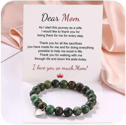 Gifts for Mom Natural Stone Bracelet for Women Mom Mother in Law Heart Charm Agate Bead Bracelets Gifts for Mothers Day Birthday Anniversary Christmas in Saudi Arabia